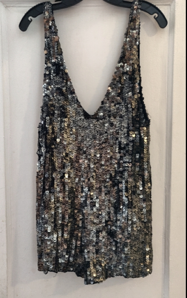 Free People | Silver Sequined Romper | Size Small